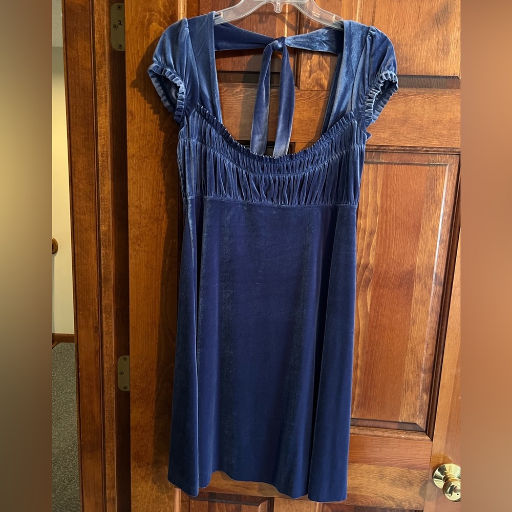 Free People Y2K 2000s blue velvet mini dress like new  EUC medium